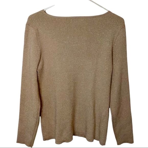 Cable & Gauge Top Light Sweater Gold Long Sleeve Dressy Size Medium - Picture 6 of 6